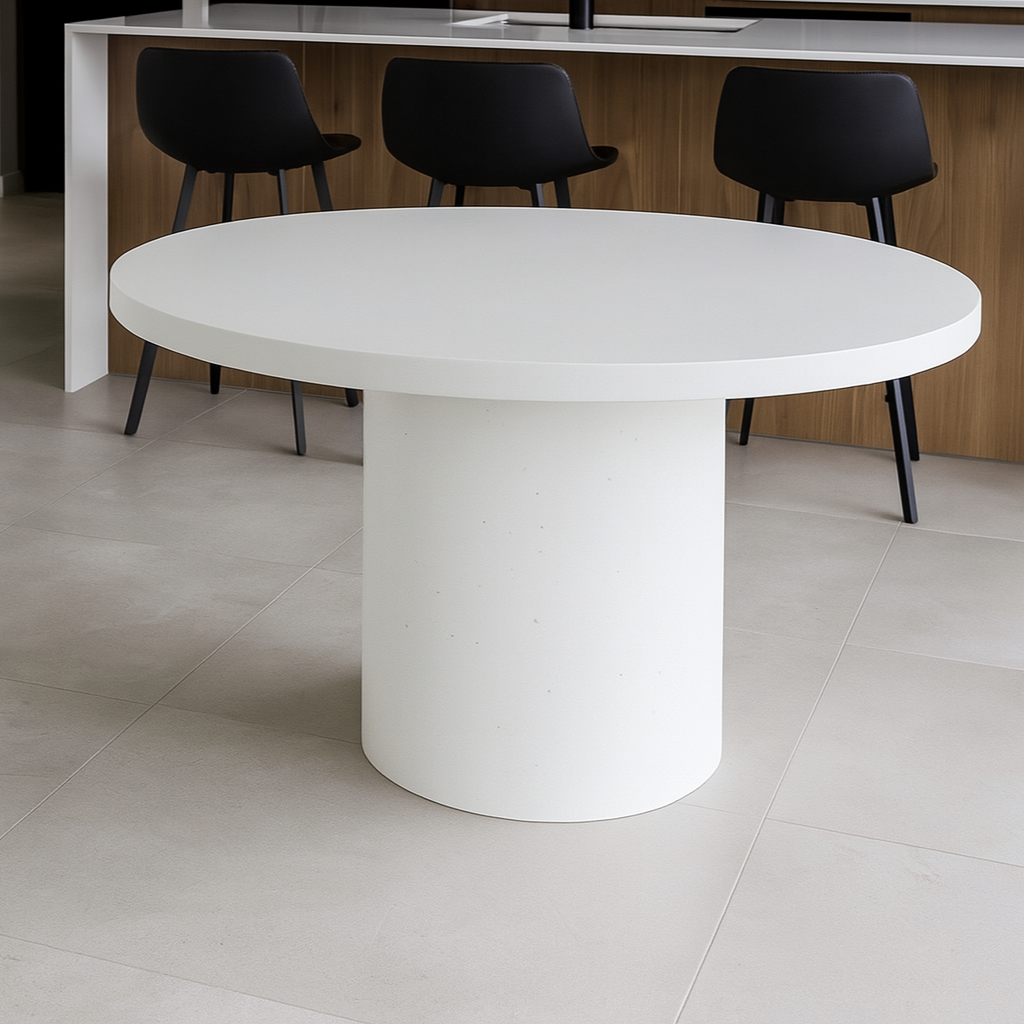 HALO Concrete Dining Table – Round Pedestal Design | Edje Concrete